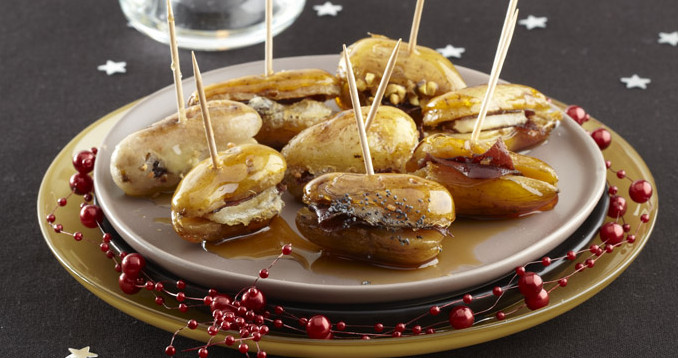 brochette de pommes de terre au barbecue et porc caramélisé